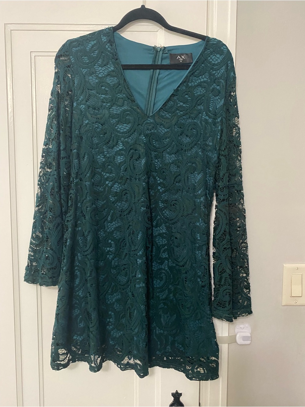 AX Paris Teal Green Lace V-Neck Mini Dress